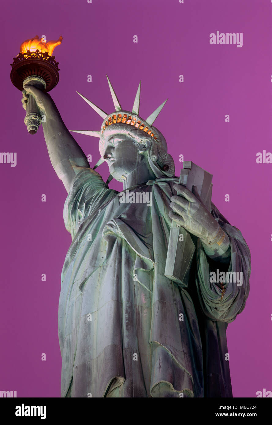 Statua della Libertà, Liberty Island, al tramonto, New York, Stati Uniti d'America Foto Stock