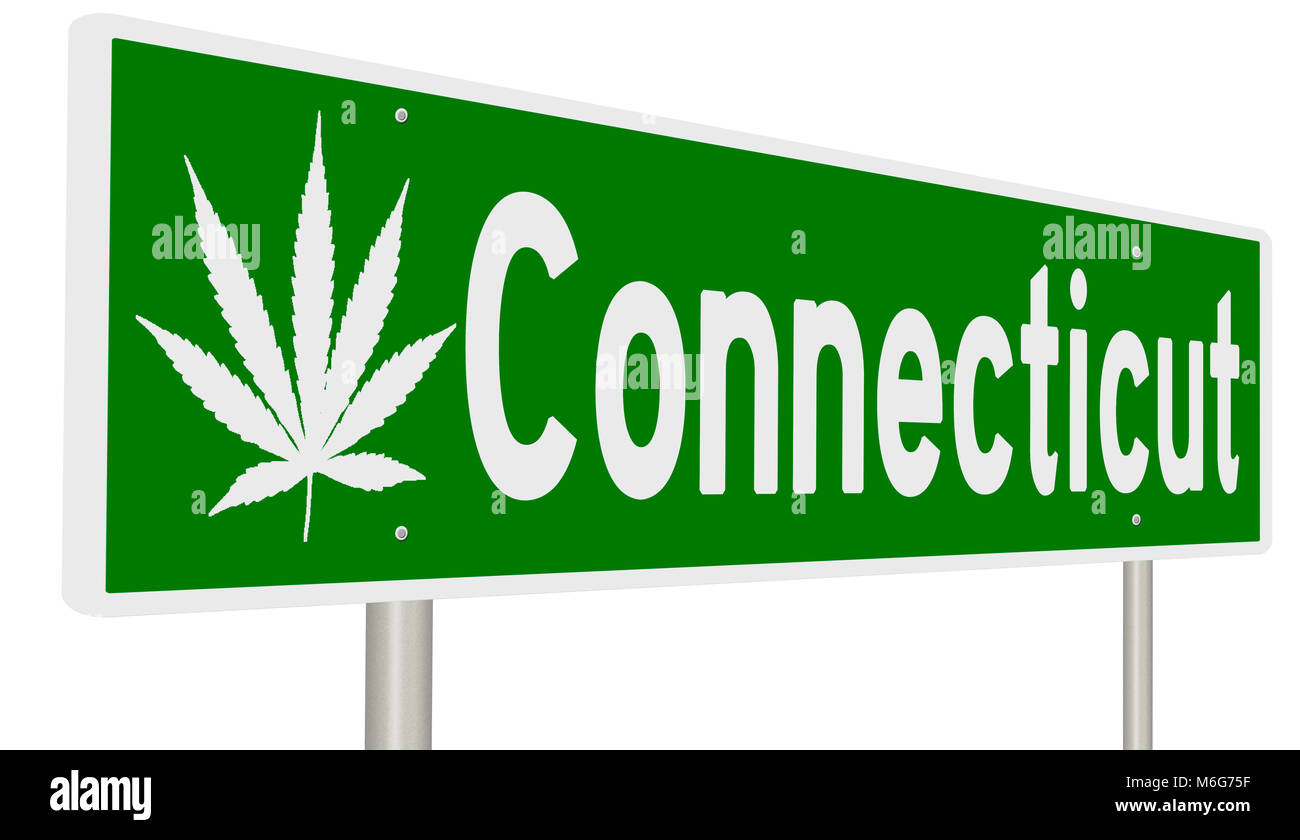 Il rendering di un verde autostrada segno con foglie di marijuana per il Connecticut Foto Stock