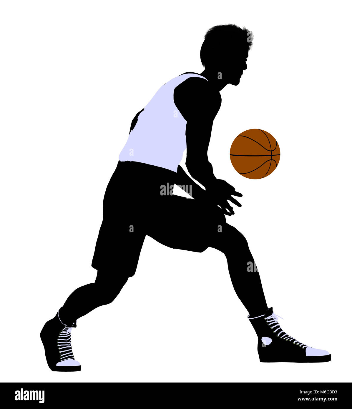 Maschio lettore basketballl silhouette su uno sfondo bianco Foto Stock