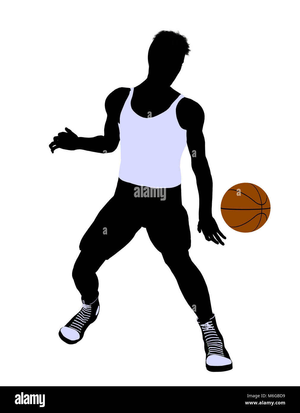 Maschio lettore basketballl silhouette su uno sfondo bianco Foto Stock