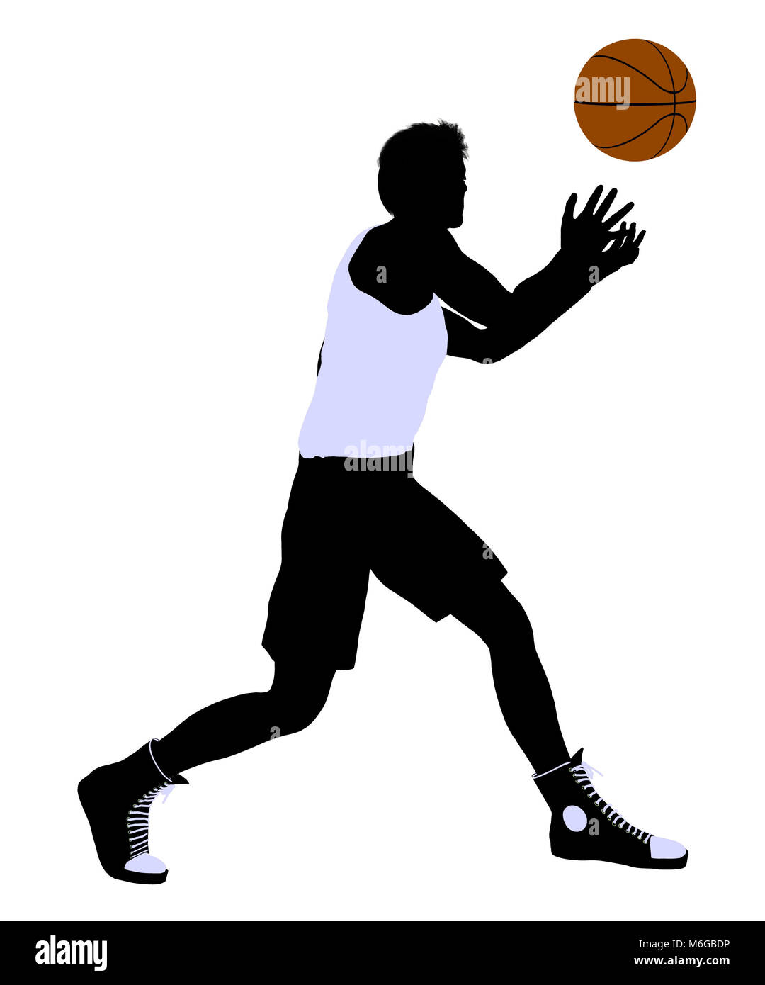 Maschio lettore basketballl silhouette su uno sfondo bianco Foto Stock