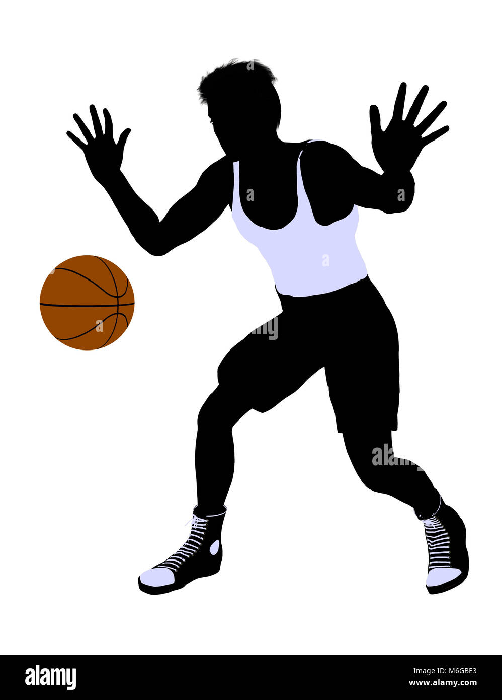 Maschio lettore basketballl silhouette su uno sfondo bianco Foto Stock