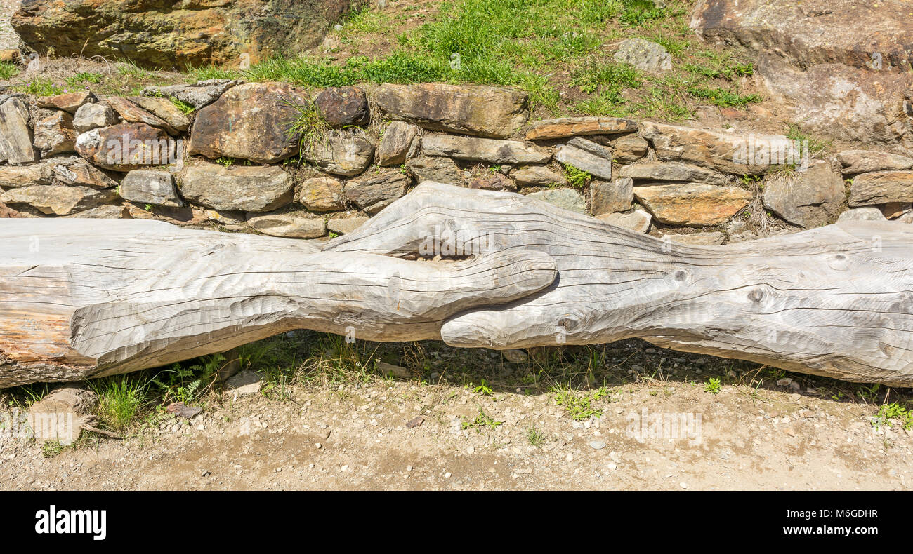 Panca in legno del tronco di albero Foto Stock