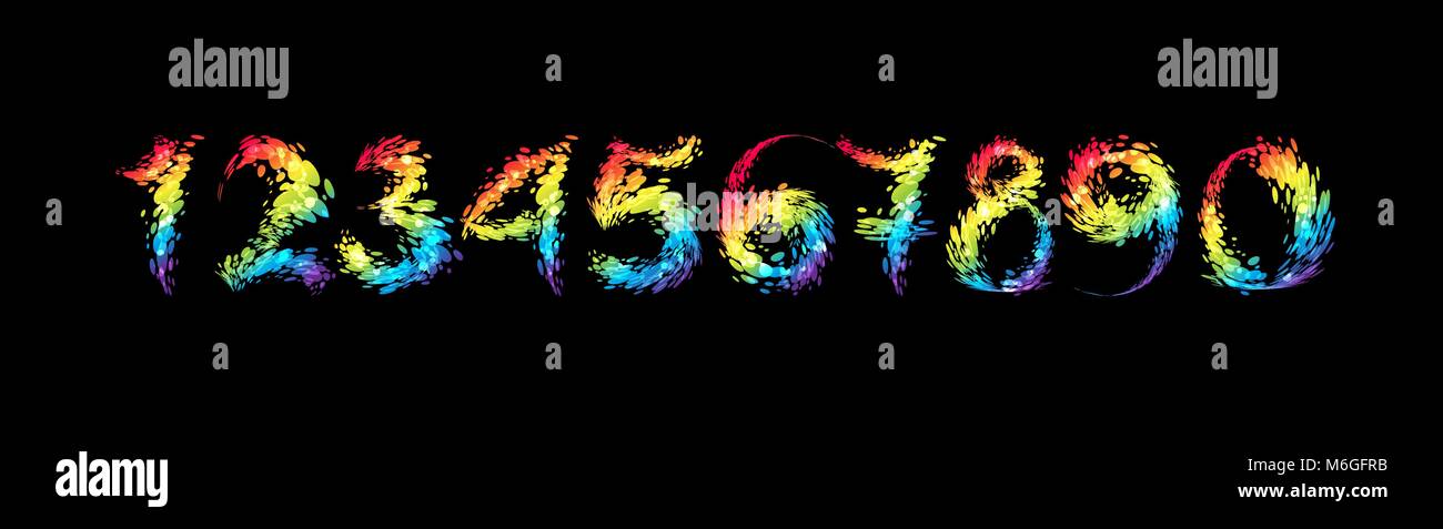 Impostare numero luminosi su sfondo nero, illustrazione vettoriale Illustrazione Vettoriale