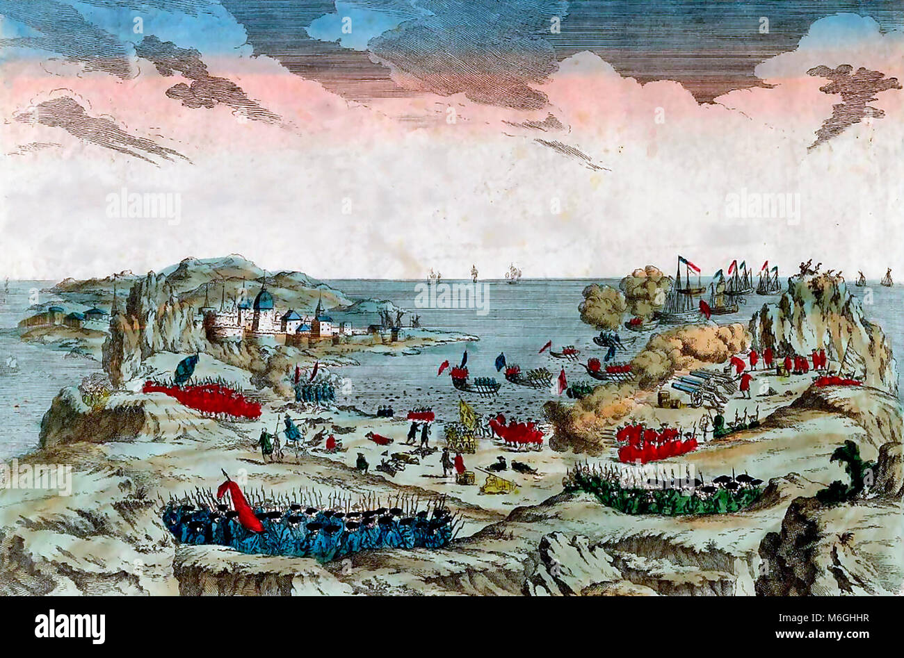 Vista prospettica del francese attacco a Terranova vicino a San Giovanni. 1762 Foto Stock