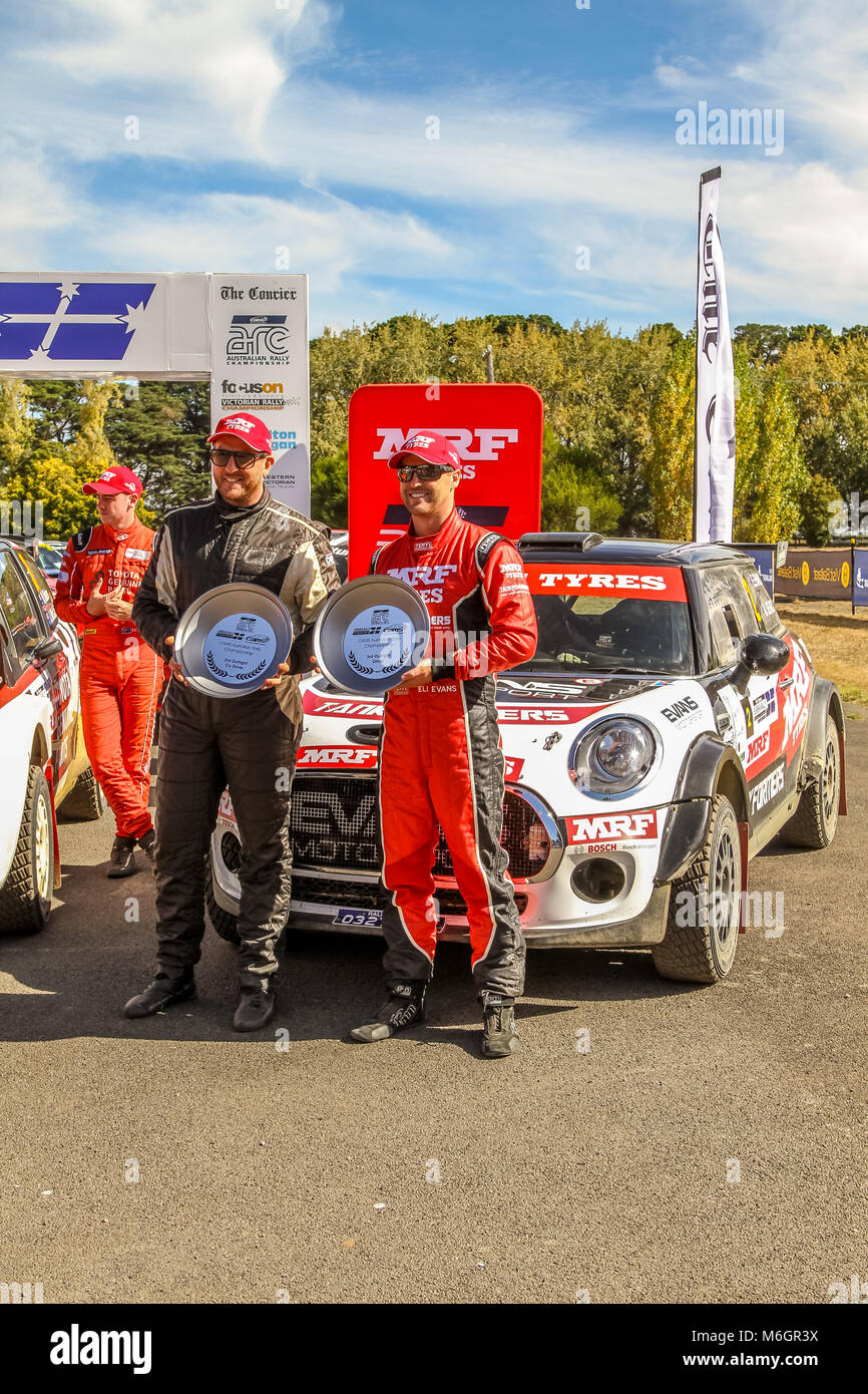 Camme rally australiano campionati - Eureka Rally 2018 podio Credito: Brett keating/Alamy Live News Foto Stock