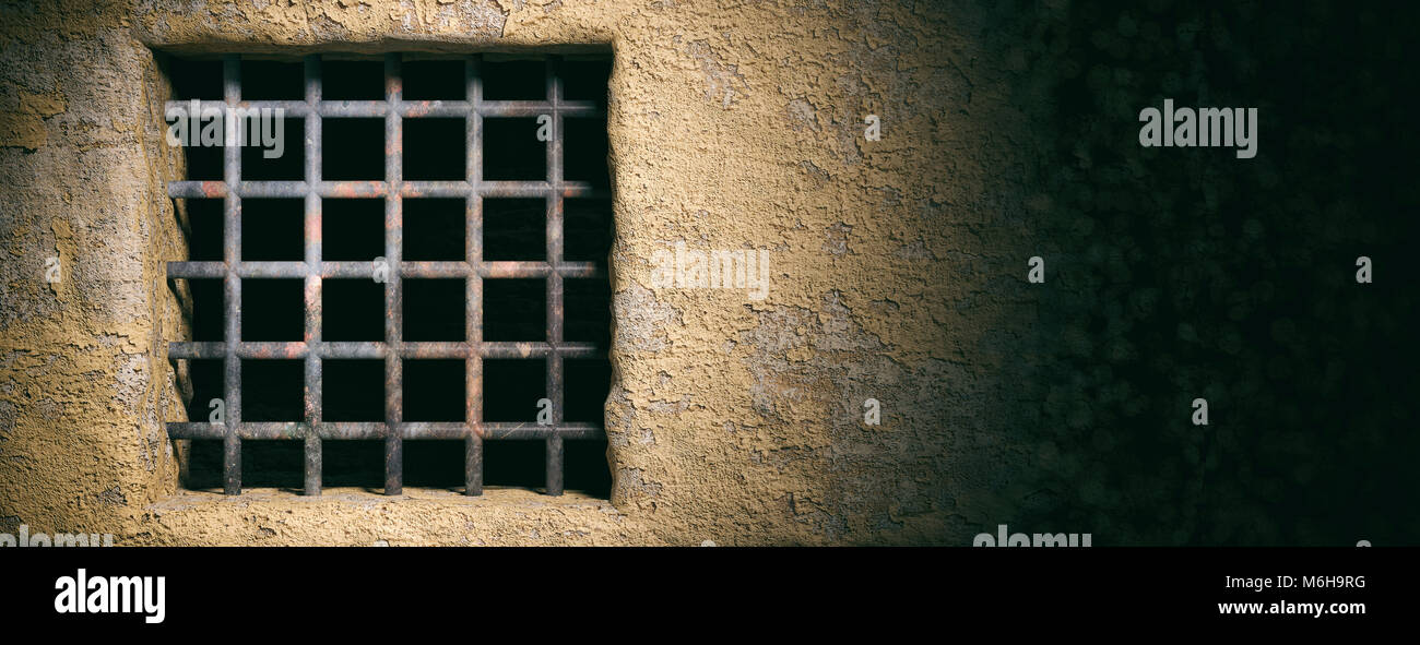 Il carcere, la prigione finestra con barre arrugginito sul vecchio muro  sfondo. Banner, spazio per il testo. 3d illustrazione Foto stock - Alamy