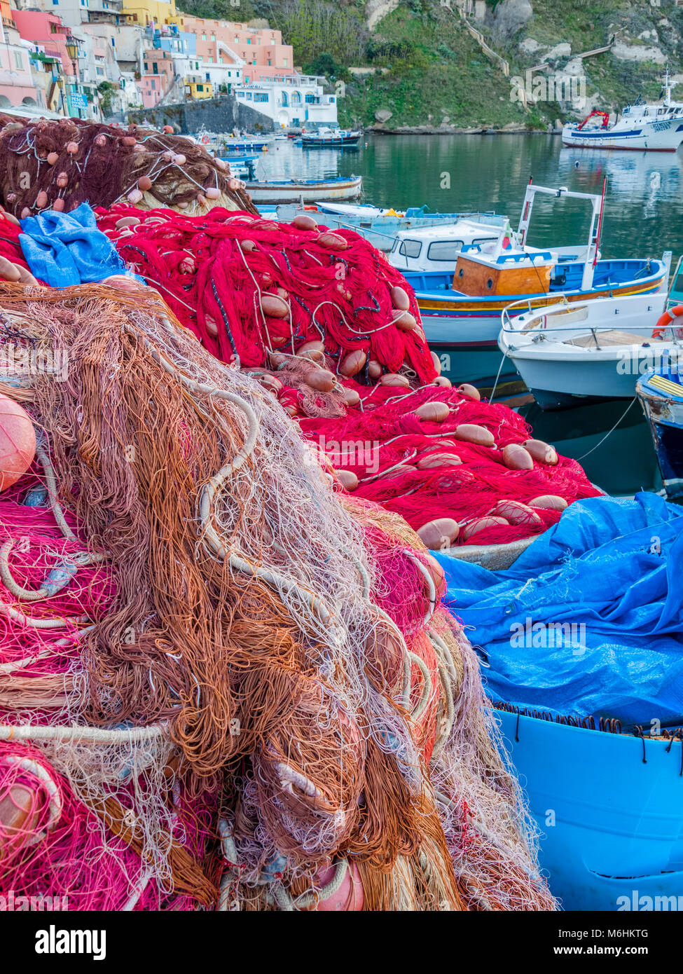 Le reti da pesca sull isola di Procida, Italia Foto Stock