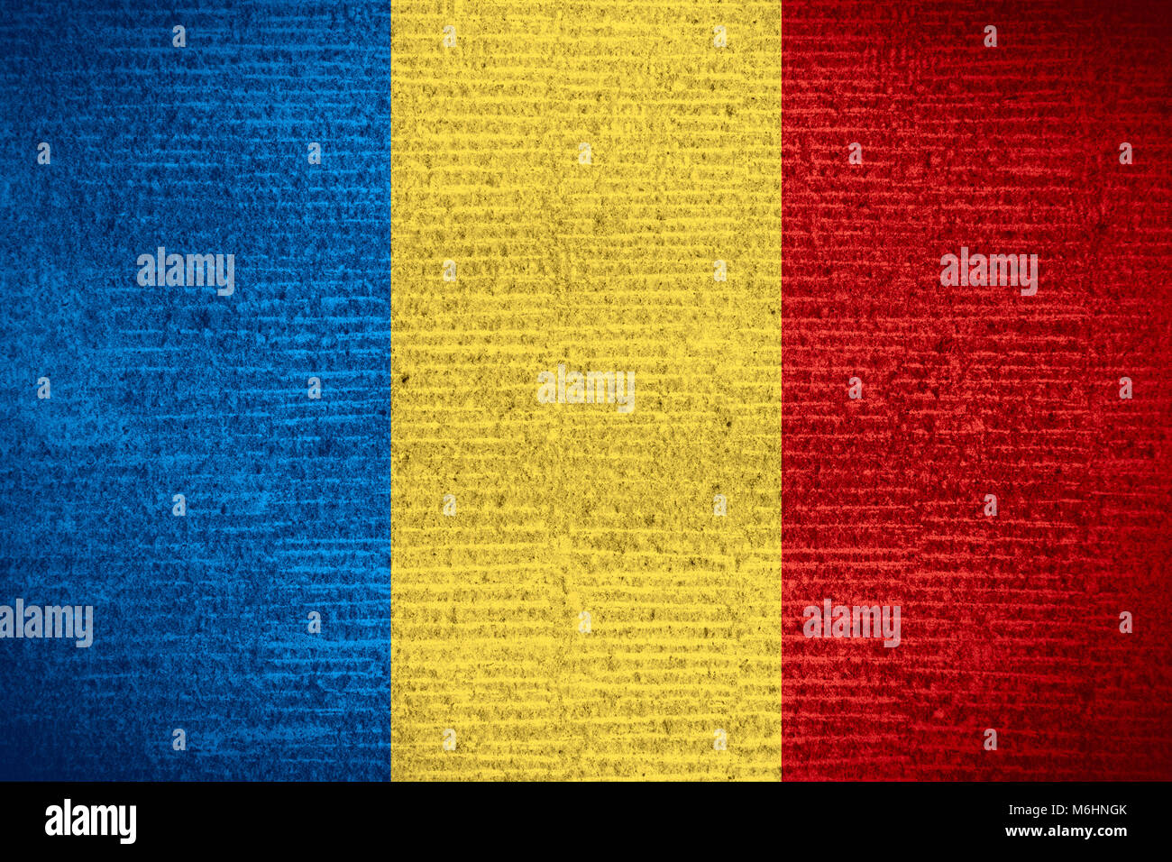 Bandiera della Romania o rumeno banner sul modello di riga texture Foto Stock