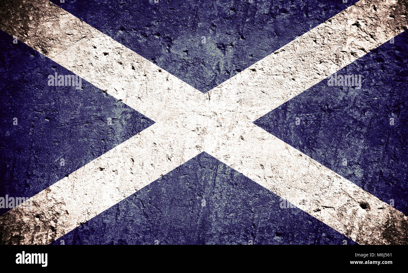 Bandiera della Scozia o Scotch banner su graffiato la trama grossolana Foto Stock