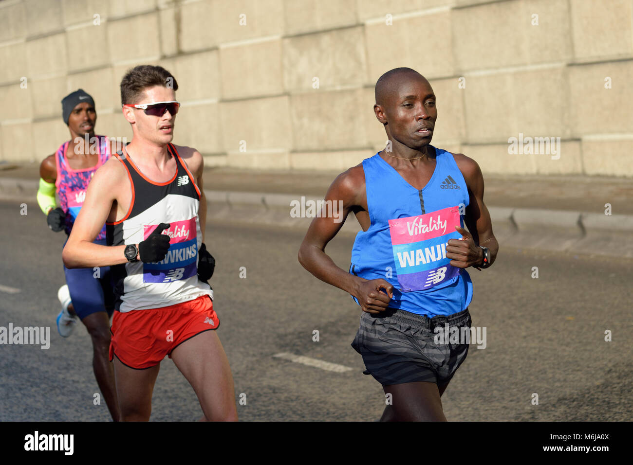 Daniel Wanjiru del Kenya, elite uomo concorrente, 2018 vitalità grande mezza maratona, London, Regno Unito Foto Stock