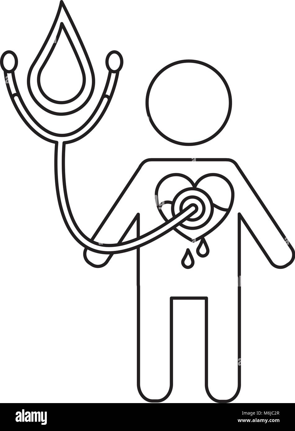 Uomo cuore stetoscopio medico del sangue emofilia Illustrazione Vettoriale