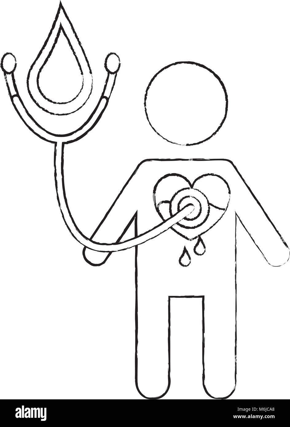 Uomo cuore stetoscopio medico del sangue emofilia Illustrazione Vettoriale