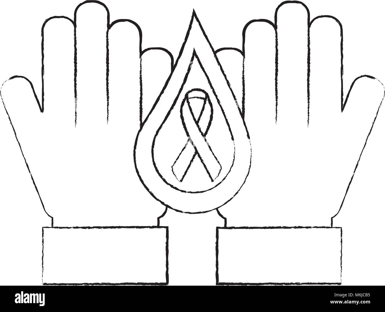 Le mani con il sangue di caduta e nastro emofilia care Illustrazione Vettoriale