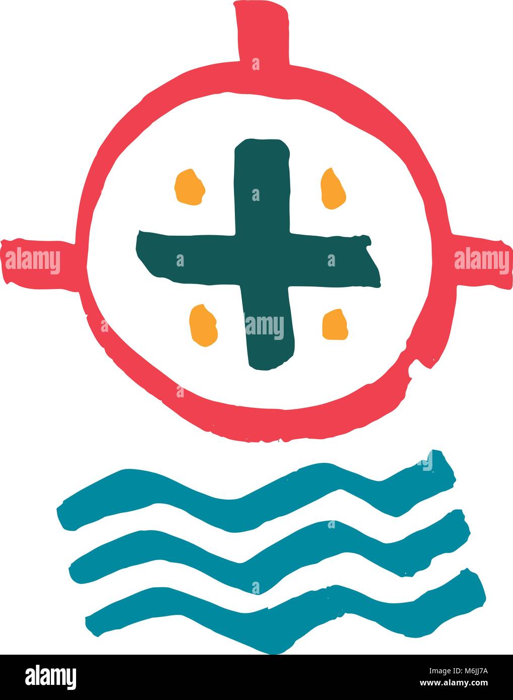 Disegnata a mano illustrazione vettoriale o di disegno di un Croce religiosa e simbolo di acqua Illustrazione Vettoriale