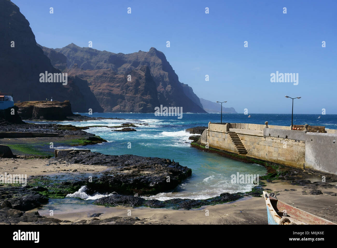 Porto di pesca di Ponta do Sol, Santo Antao, Capo Verde Foto Stock