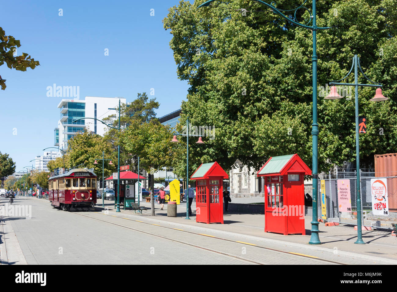 City Tour alla fermata del tram, Worcester Boulevard, Christchurch, Canterbury, Nuova Zelanda Foto Stock