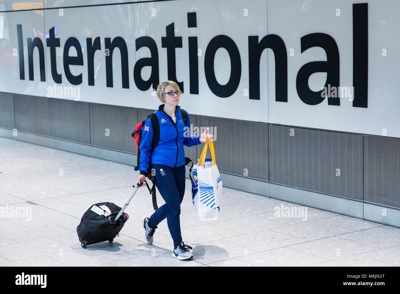 Londra, Regno Unito. Il 26 febbraio, 2018. La British Olympic Association (BOA) accoglie favorevolmente Team GB atleti home da Pyeongchang 2018 Giochi Olimpici Invernali un Foto Stock