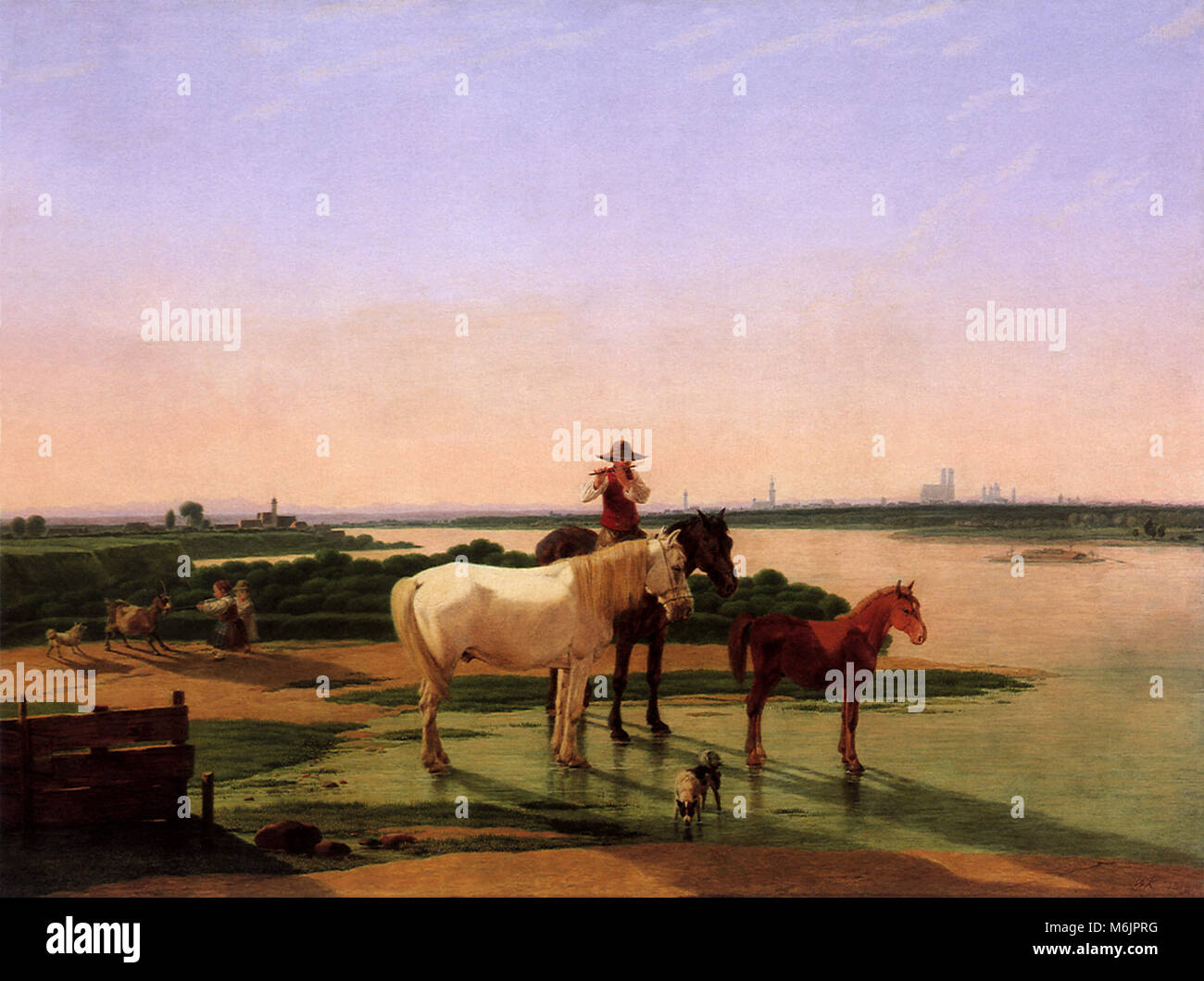 Paesaggio con fiume Isar vicino a Monaco di Baviera, Kobell Wilhelm A. W. von, 1819. Foto Stock