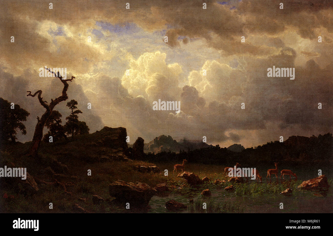Tempesta nelle Montagne Rocciose, Bierstadt Albert, 1859. Foto Stock