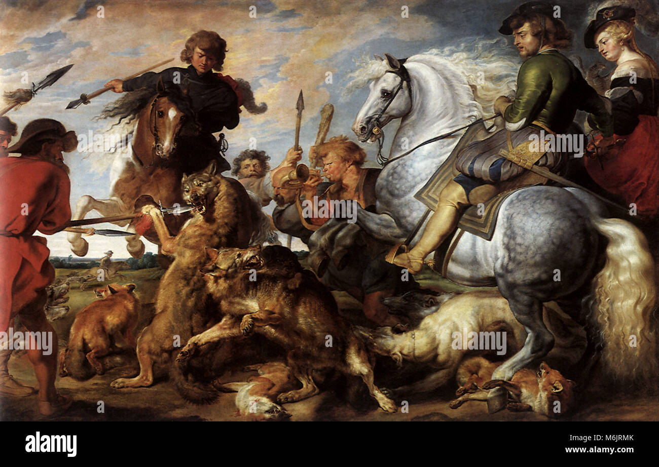 Un lupo e Fox Hunt, Rubens, Pietro Paolo, 1616. Foto Stock