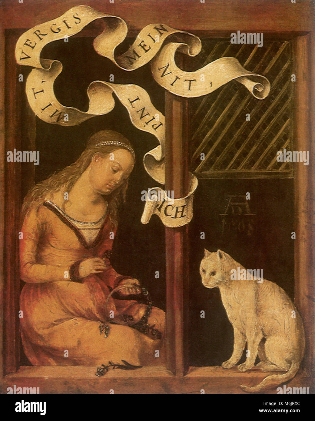 Ragazza giovane la tessitura di una corona, Kulmbach, Hans Seuss Von, 1508. Foto Stock