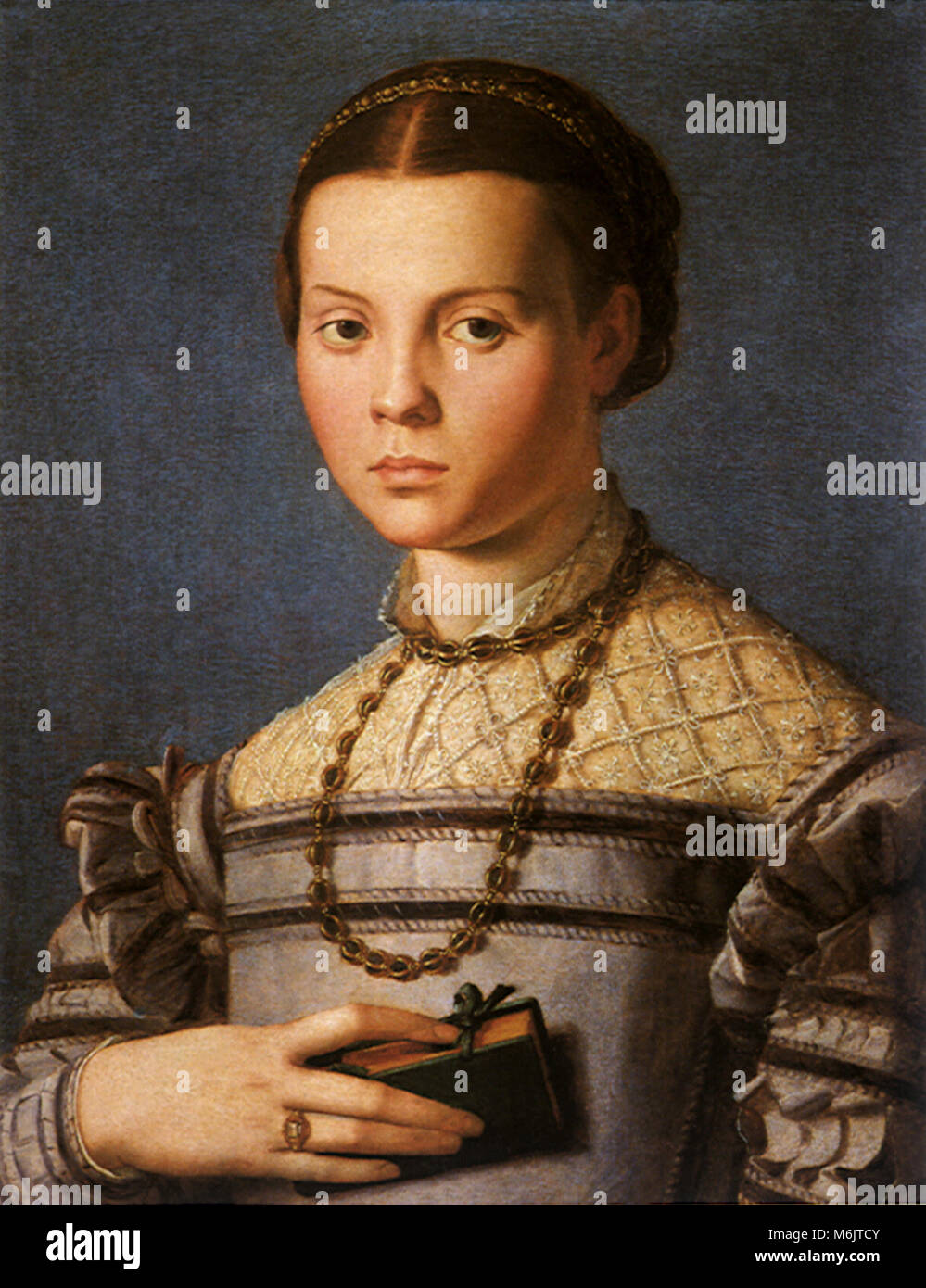 Ritratto di una bambina con un libro, Bronzino, Agnolo, 1545. Foto Stock