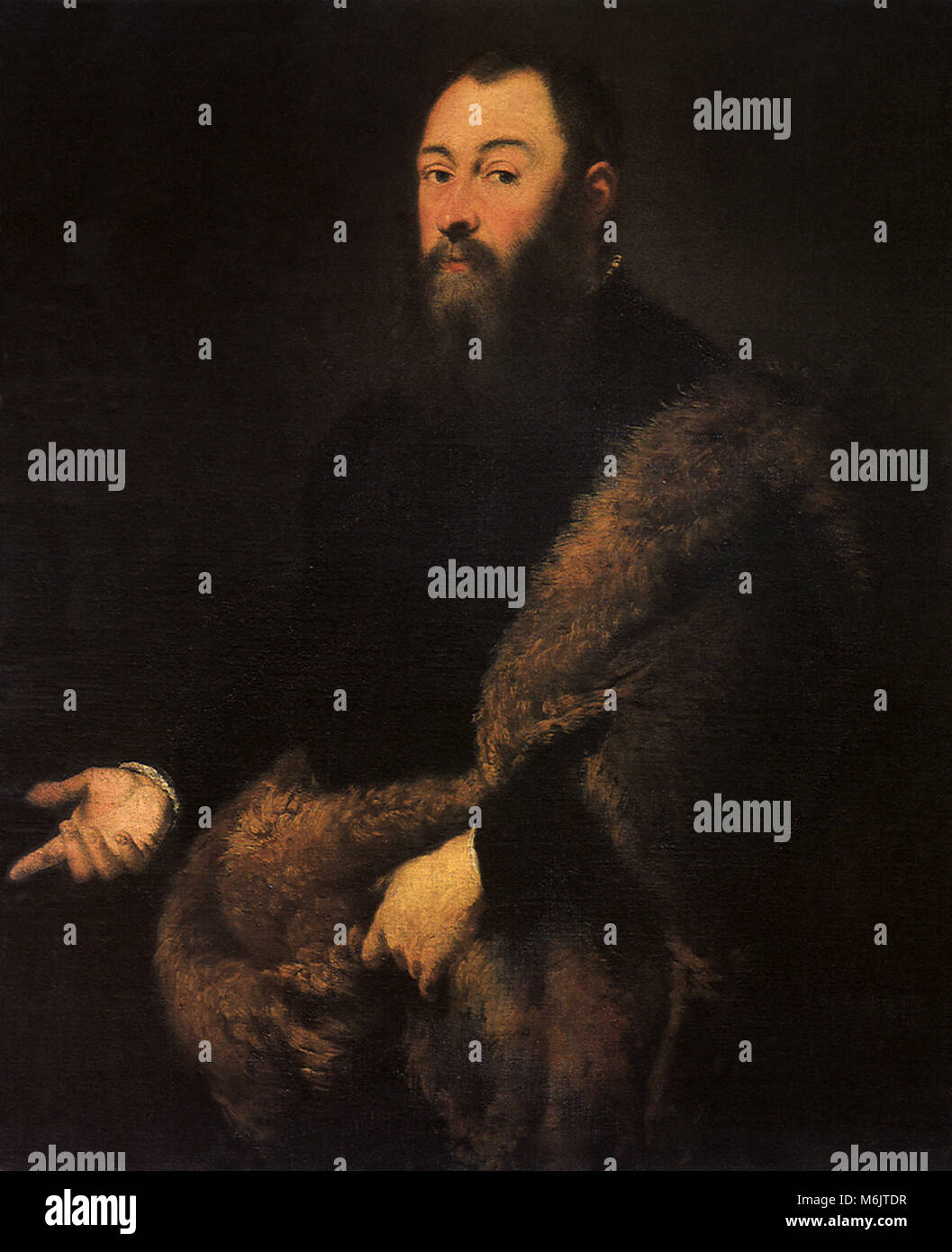 Ritratto di un gentiluomo in pelliccia, Tintoretto, Jacopo Robusti, 1555. Foto Stock
