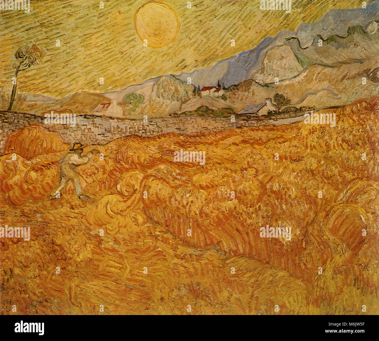 Campo di grano dietro Saint-Paul ospedale con un Reaper, Van Gogh, Vincent Willem, 1889. Foto Stock