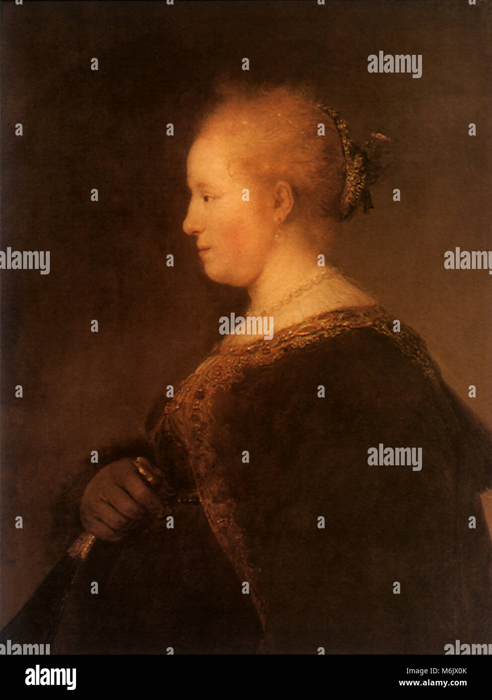 Ritratto di una giovane donna con una ventola, Rembrandt Harmensz van Rijn, 1632. Foto Stock