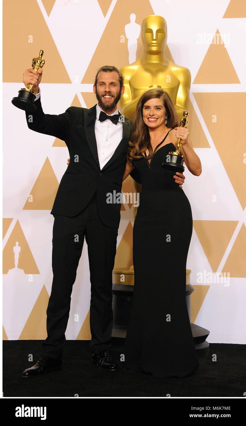 Los Angeles, CA, Stati Uniti d'America. Mar 4, 2018. Chris Overton, Rachel Shenton in sala stampa per il novantesimo Academy Awards - Press Room, Dolby Theatre a Hollywood e Highland Center, Los Angeles, CA il 4 marzo 2018. Credito: Elizabeth Goodenough/Everett raccolta/Alamy Live News Foto Stock