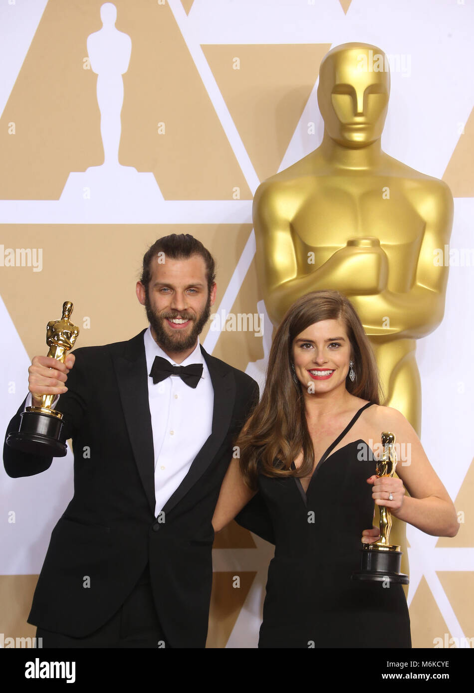 Hollywood, CA. Mar 4, 2018. Chris Overton, Rachel Shenton, in sala stampa al novantesimo Academy Awards al Dolby Theatre in Hollywood, la California il 4 marzo 2018. Credito: MediaPunch Inc/Alamy Live News Foto Stock