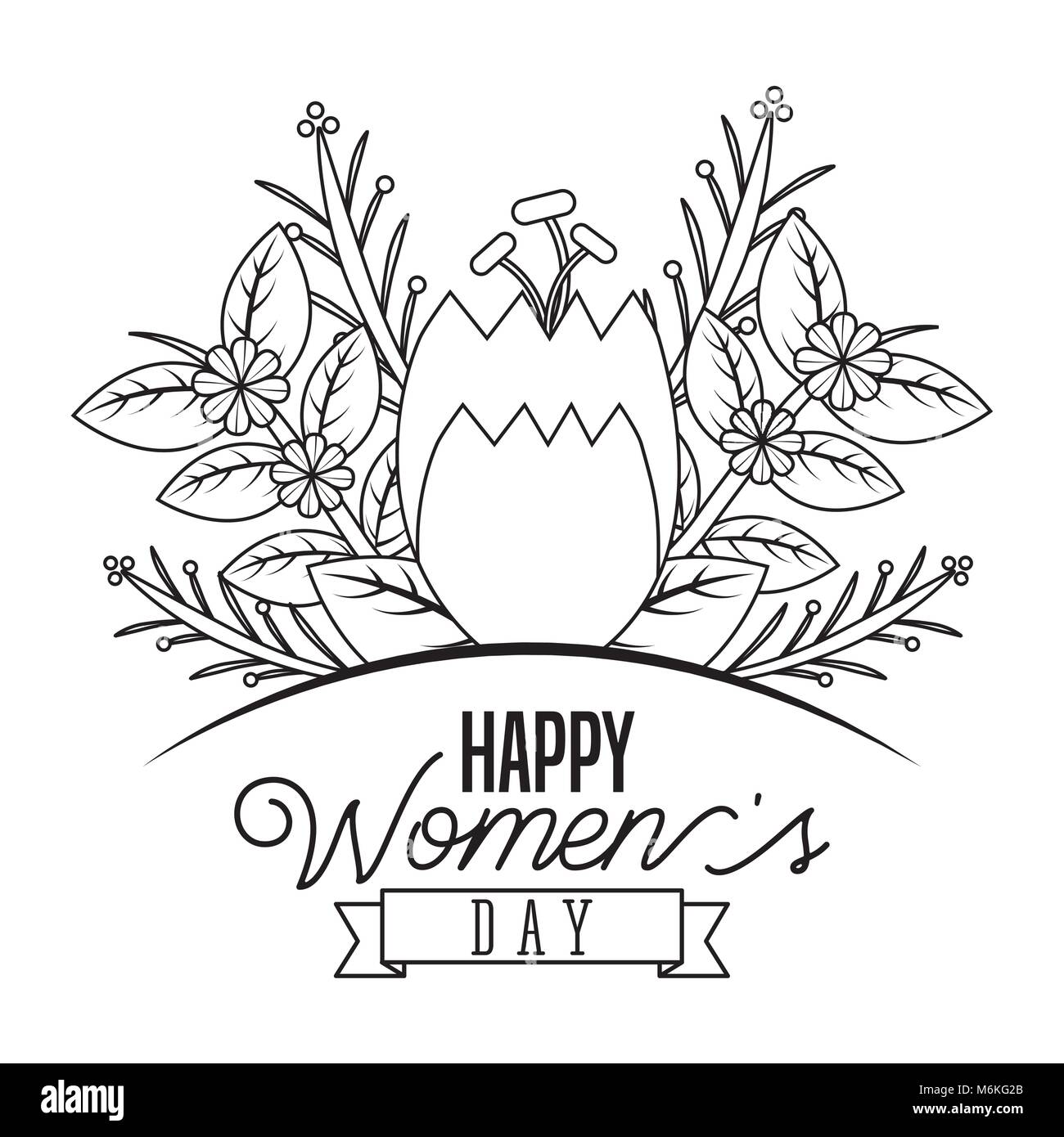 Linea sottile fiori foglie ramo di nastro naturale- felice womens day celebrazione Illustrazione Vettoriale