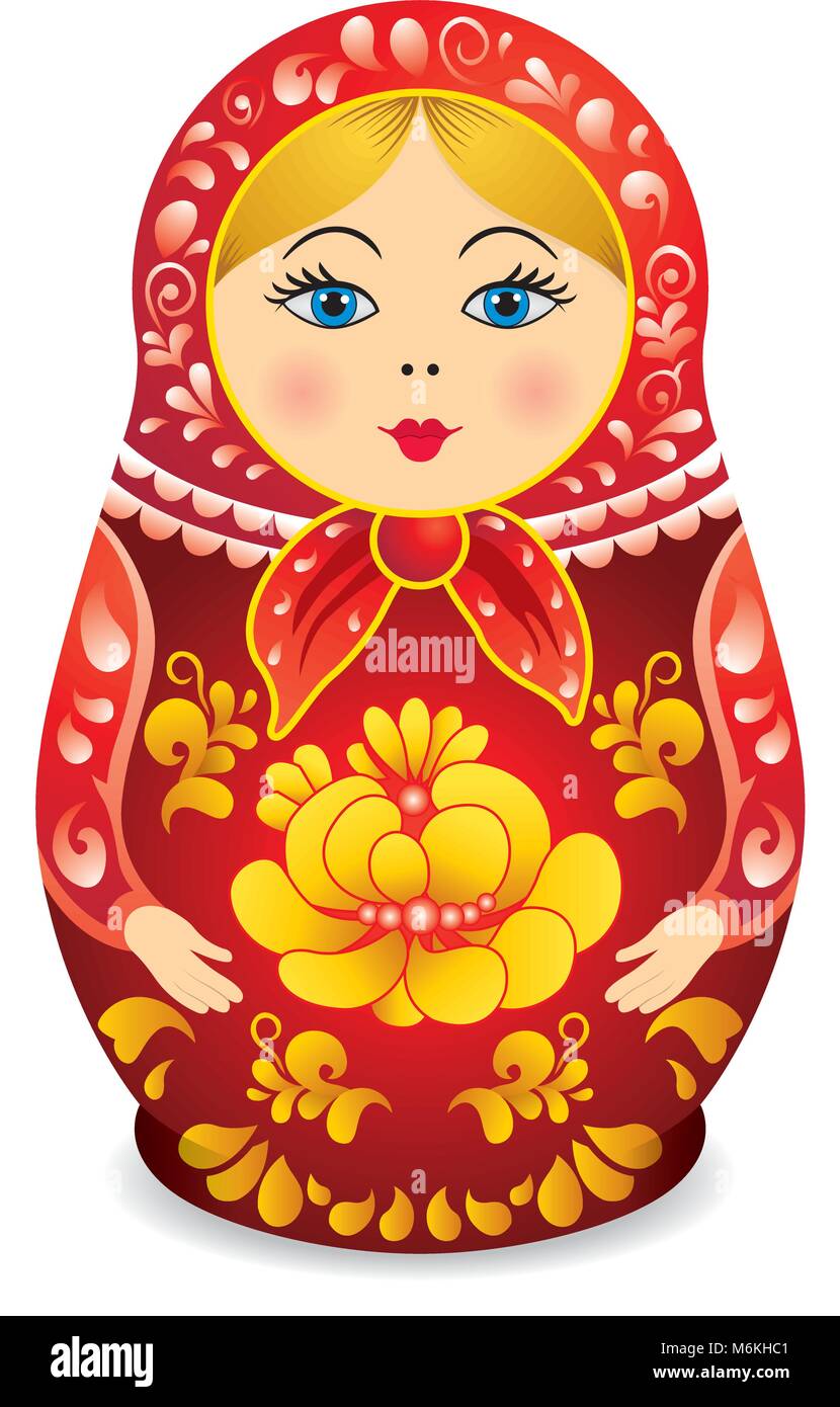 Disegno di una matrioska in rosso e giallo. Bambola matrioska noto anche  come un russo bambola di nesting, bambole di impilamento o bambola russa  Immagine e Vettoriale - Alamy