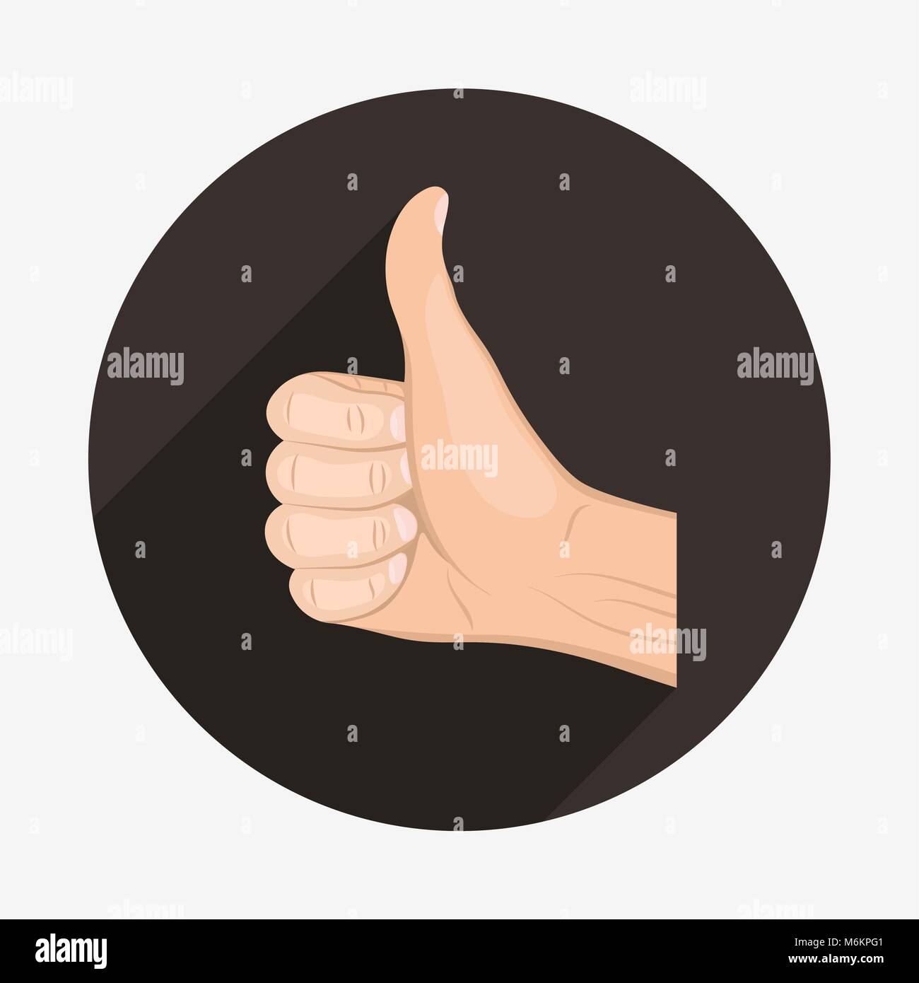 Mano realistico con Thumbs up icona con lunga ombra. Simili. Antipatia. Buona. Ok. Design piatto per le reti sociali, siti web app. Illustrazione Vettoriale