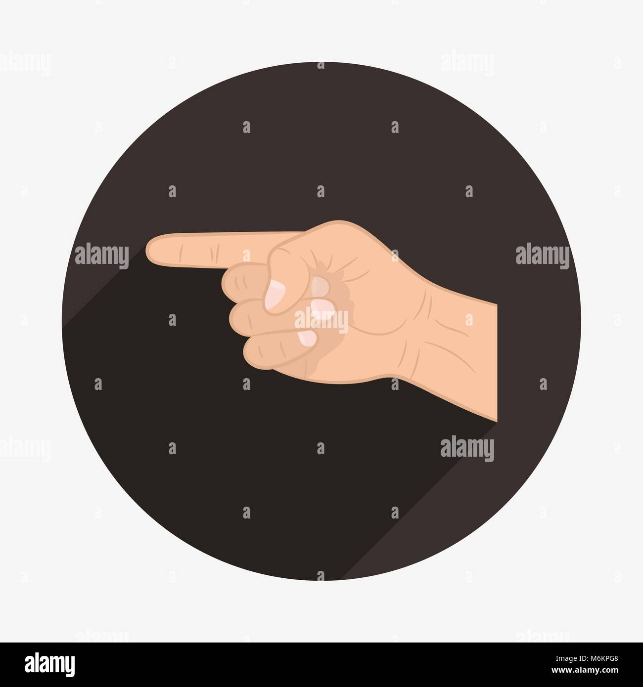 Realistica la mano con il dito puntato icona con lunga ombra. Navigazione, direzione, seguire le indicazioni. Design piatto per le reti sociali, siti web app. Illustrazione Vettoriale