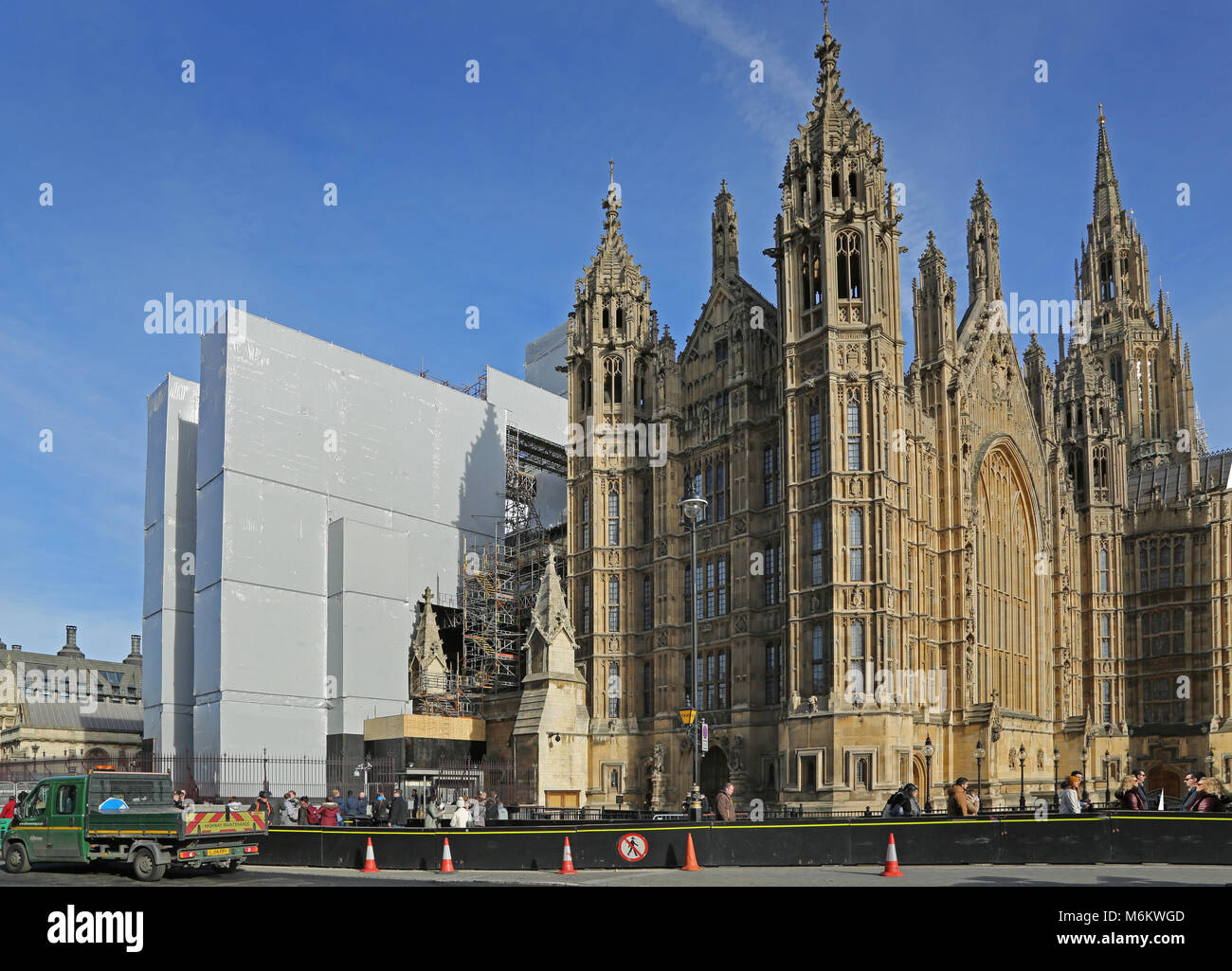 Ponteggio campate St Stephens Hall, parte del Palazzo di Westminster e la Casa del Parlamento, Londra, Regno Unito. Parte dei grandi lavori di ristrutturazione nel 2018. Foto Stock