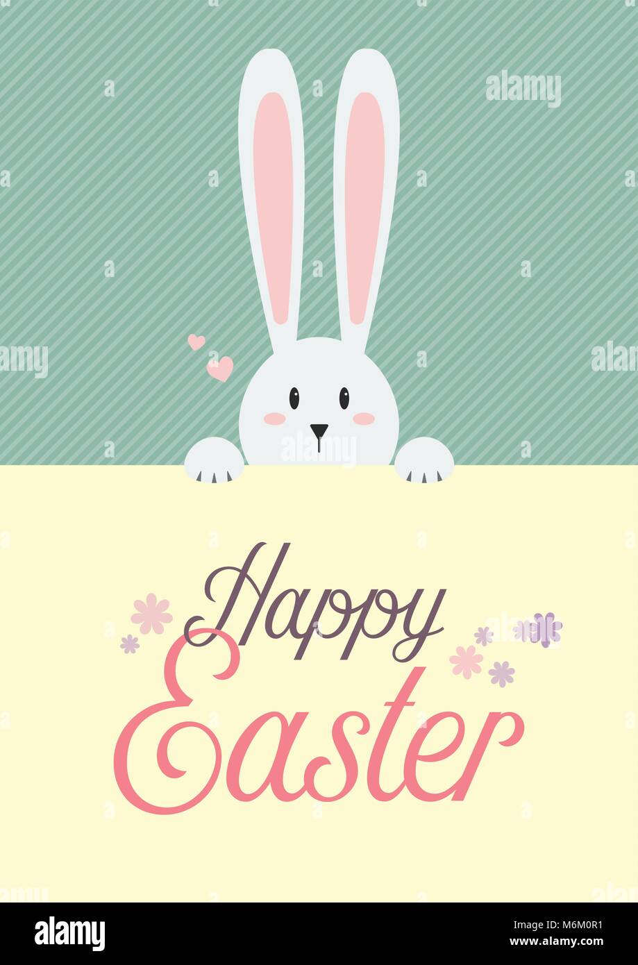 Coniglio Bianco con buona Pasqua segno. Illustrazione Vettoriale Illustrazione Vettoriale