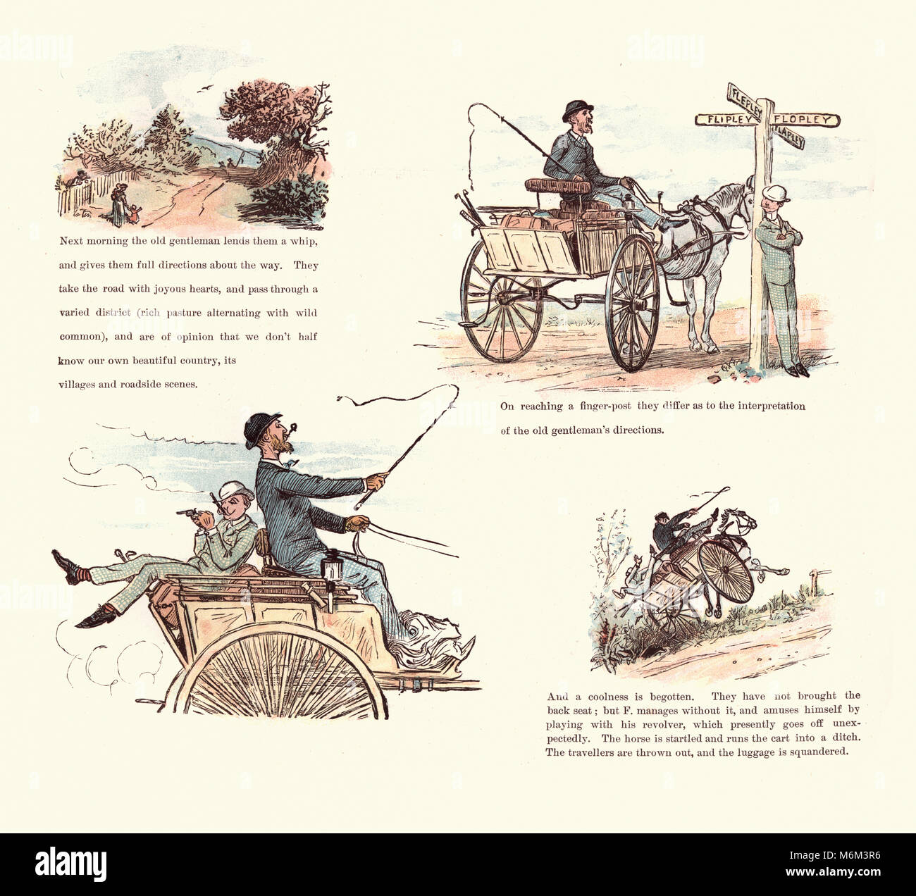 Victorian cartoon di Randolph Caldecott, strane avventure di un cane-auto, da Randolph Caldecott Foto Stock