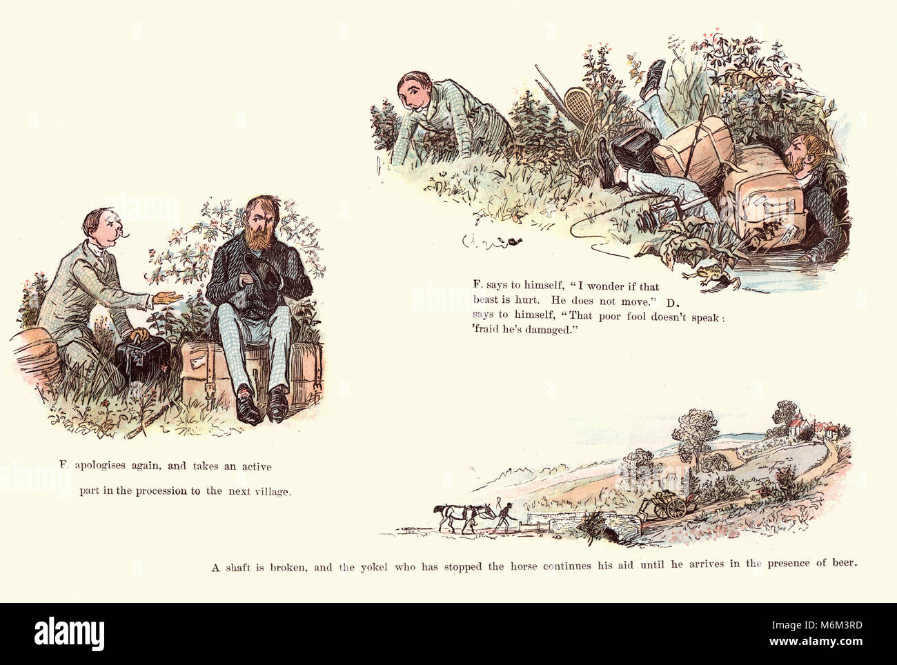 Victorian cartoon di Randolph Caldecott, strane avventure di un cane-auto, da Randolph Caldecott Foto Stock