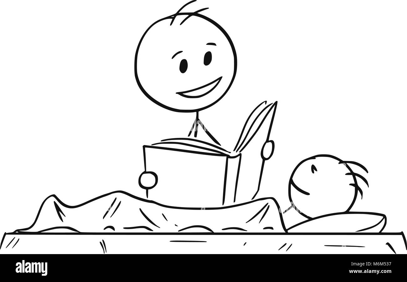 Cartoon di padre lettura Bedtime Story o prenota al figlio Illustrazione Vettoriale