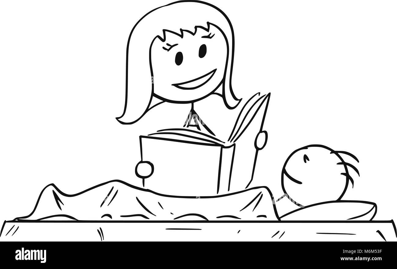 Cartoon di Madre lettura Bedtime Story o prenota al figlio Illustrazione Vettoriale