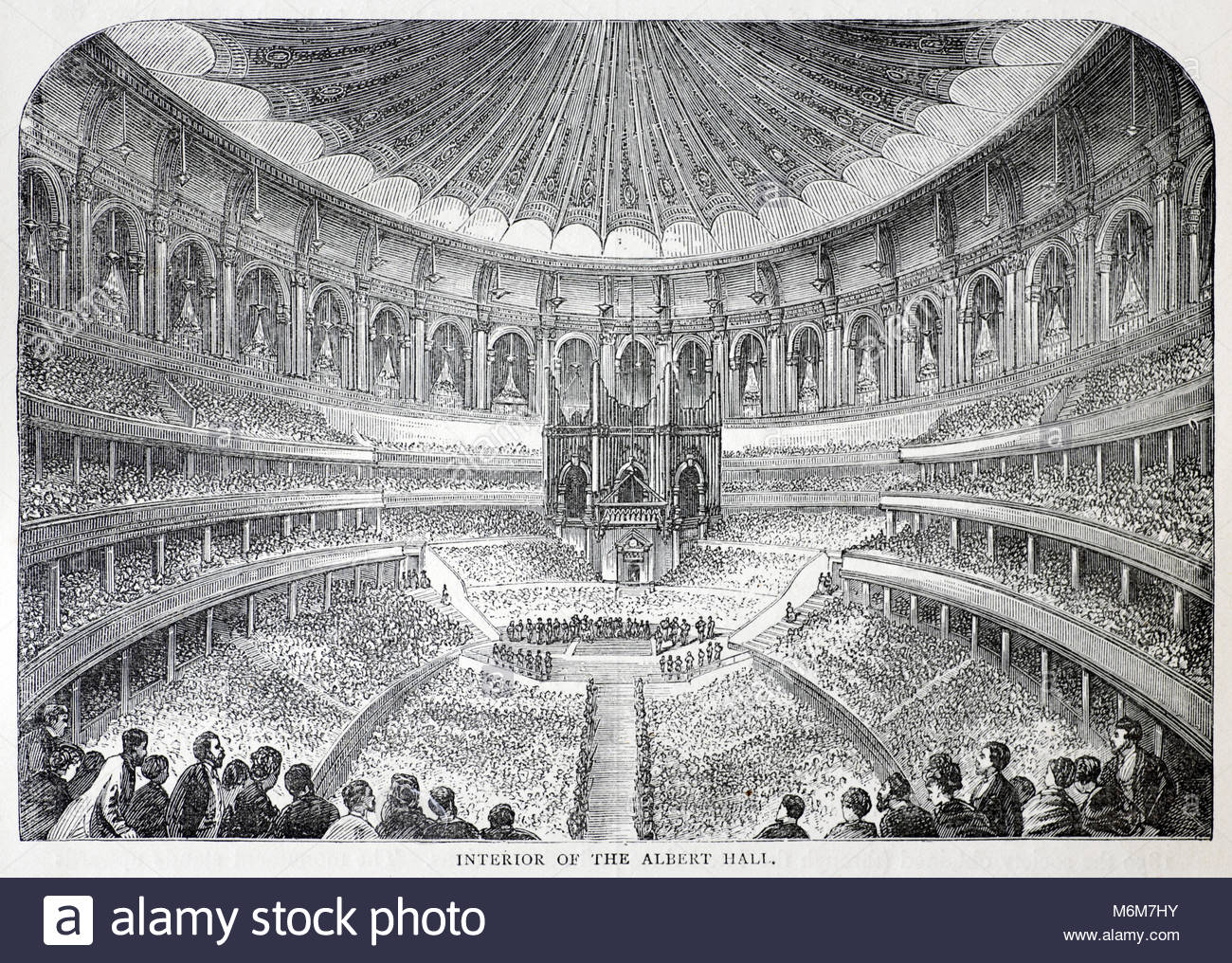 Interno della Royal Albert Hall, antica incisione da 1876 Foto Stock