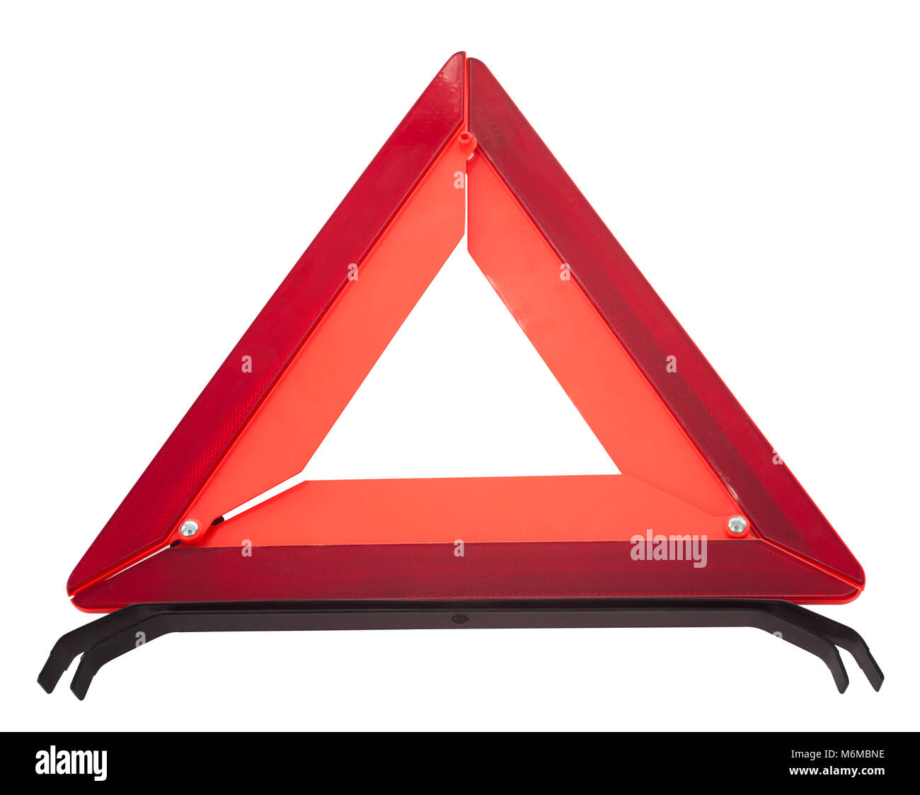 Un triangolo rosso per kit di emergenza, auto tools. isolato su sfondo bianco Foto Stock