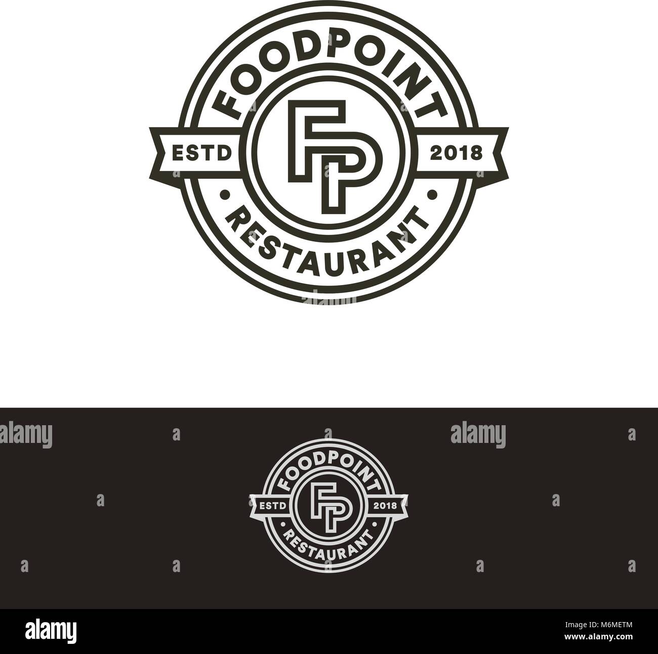 Vettore retrò timbro, il logo del cerchio modello, linea nera monogramma d'arte. Un ristorante fast food, cafe, bar logotipo. Illustrazione Vettoriale