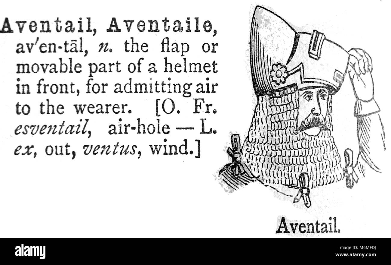 AVENTAIL / AVENTAILE / CAMAIL su un casco - una voce da dalla Camera il xx secolo Dizionario - REGNO UNITO - circa 1920 Foto Stock AVENTAIL / AVENTAILE / CAMAIL su un casco - una voce da dalla Camera il xx secolo Dizionario - REGNO UNITO - circa 1920 Foto Stock