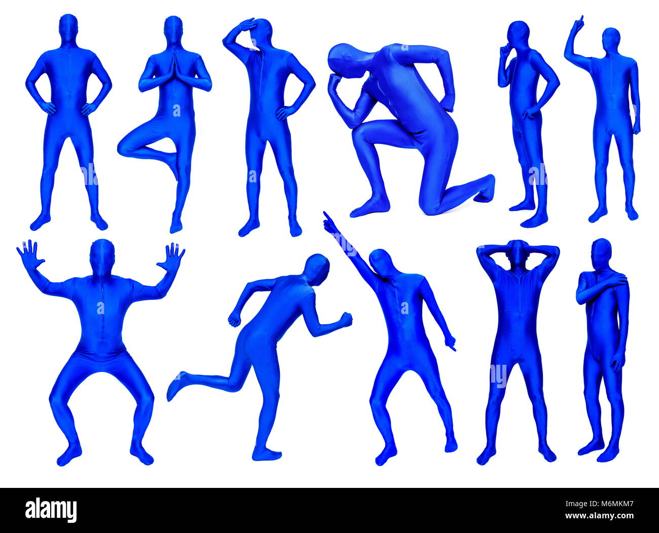 Set di uomo in costume blu in pose diverse Foto Stock