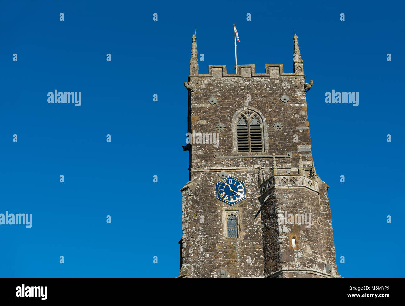 Plymtree chiesa parrocchiale di torre con orologio Foto Stock