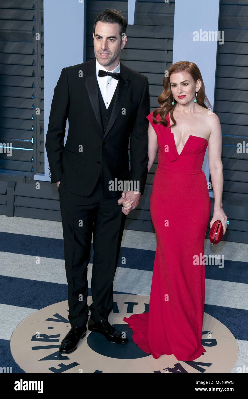 Sacha Baron Cohen e Isla Fisher frequentare il Vanity Fair Oscar Party a Wallis Annenberg Center for the Performing Arts di Beverly Hills, Los Angeles, Stati Uniti d'America, il 04 marzo 2018. | Utilizzo di tutto il mondo Foto Stock