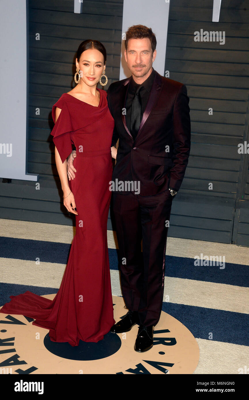 Hollywood, Stati Uniti. 4 Marzo, 2018. Maggie Q e Dylan McDermott frequentando il 2018 Vanity Fair Oscar Party hosted by Radhika Jones a Wallis Annenberg Center for the Performing Arts il 4 marzo 2018 a Beverly Hills, la California. Credito: Geisler-Fotopress/Alamy Live News Foto Stock